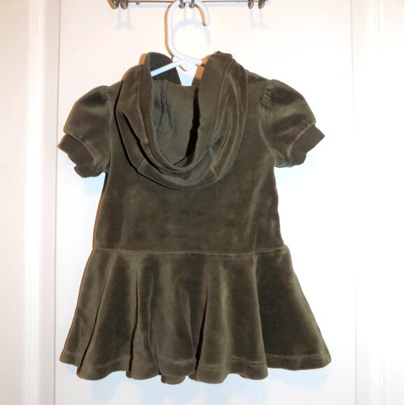 GYMBOREE Harvest Leaves Green Velour Hoodie Dress 6-12M Fall Autumn Thanksgiving - Picture 3 of 3